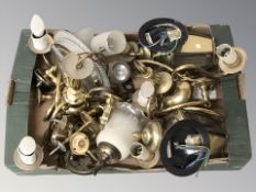 A group of brass light fittings and fixtures.