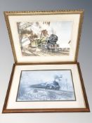 M L Dixon : Study of a steam locomotive on a bridge, watercolour, signed and dated '87,