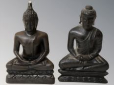 Two oriental carved wooden figures of Buddha, height 15 cm.