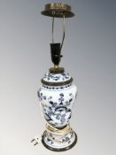 A continental blue and white porcelain table lamp.