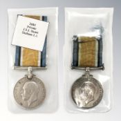 Two WWI British War Medals; 3684 Pte J S J Stuart Durham Light Infantry,