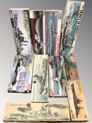 A group of naval scale modelling kits including Revell, Airfix, Matchbox, etc.