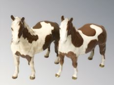 Two Beswick skewbald ponies, height 16.