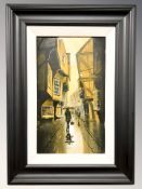 Richard Telford (1950-) Figures in The Shambles, York, oil on board, 28.