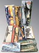 A group of naval scale modelling kits including Revell, Airfix, etc.