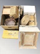 A pine single door wall cabinet, other wooden wares, baskets, small cracket, etc.