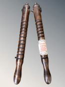 A walnut horse twitch with ridged decoration