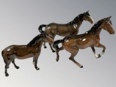 Three Beswick brown gloss horses,