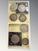 A George IV crown 1822 and a several later coins, 1921 half crown, 1937 crown,