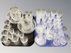 A quantity of crystal drinking glasses, jugs, fruit bowls, etc.