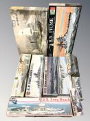 A group of naval scale modelling kits including Revell, Airfix, etc.