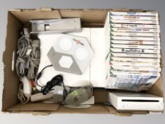 A Nintendo Wii, controllers, leads, various games, WiiFit board.
