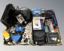 Boxed digital cameras including Sony and Canon, video cameras, turn table,