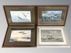 After Robert Taylor : Three colour prints depicting World War II aircraft, each 20 cm x 30 cm,