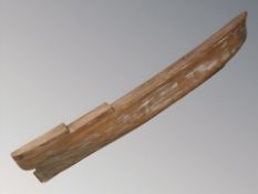 A pine boat hull model, length 150 cm.