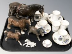 An Oakley china part tea set, Aynsley porcelain beaker, pottery shire horse and similar ornaments.