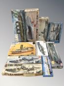 A group of naval scale modelling kits including Revell, Novo, etc.