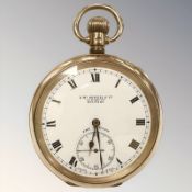 A 9ct gold open face pocket watch, signed R McDowell & Co, 14 High St, Belfast, The Albion,