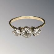 An 18ct gold three-stone diamond ring, size Q CONDITION REPORT: 2.