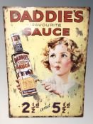 A reproduction Daddie's Sauce sign, 70 cm x 50 cm.