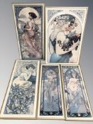 A group of Art Nouveau style prints.