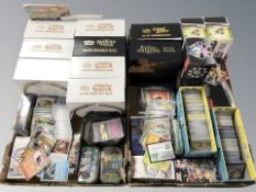 Pokemon collectibles including loose cards, trainer boxes, tins, etc.