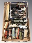 Assorted wind up tin plate locomotives, further rolling stock, model railway components, etc.