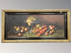 Danish School : Still life with grapes, fruit and lobster, oil on canvas, 124 cm x 49 cm.