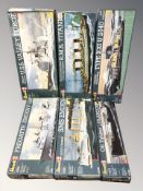 Six Revell scale model maritime / naval modelling kits,