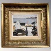 Danish School : Figure by a coast, oil on panel, 17 cm x 15 cm.