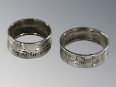 A 1916 half crown ring and a 1918 half crown ring