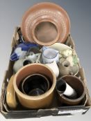 Assorted Scandinavian ceramics including bulbous terracotta vase, stoneware items, busts, etc.