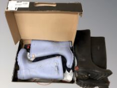 A pair of Barbour Wellington boots, size 3, and a pair of Hunter Wellington boots, size 4.