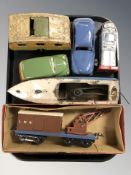 A Hornby Meccano breakdown van and crane model in original box, further tin plate model cars,
