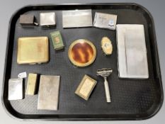 A small group of compacts, cigarette cases, vintage razor, etc.