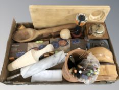 Kitchen wares : coffee grinders, wooden chopping board, ceramics, pottery champagne cooler,