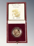 Queen Elizabeth II 1985 Gold Proof Sovereign, with certificate of authenticity, cased.