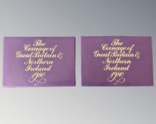 Royal Mint : Two x 1980 The Coinage of Great Britain & Northern Ireland, 6 coins in each,