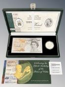 The Royal Mint and Bank of England 1998 Ten Pounds and Silver Crown Set celebrating the 50'th