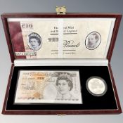 The Royal Mint and Bank of England 1996 Ten Pounds and Silver Crown Set celebrating the 70'th