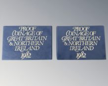 Royal Mint : Two x 1982 Proof Coinage of Great Britain & Northern Ireland, 7 coins in each,
