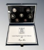 Royal Mint : 1987 United Kingdom Proof Coin Collection, 7 coins in all, with booklet, cased.