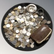 A small Elizabeth II silver dish and a silver napkin ring, together with assorted British,