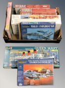 Nine ship and aircraft scale modelling kits including Revell,