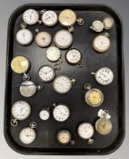 A group of antique pocket watch and stop watches including silver examples and a sovereign case