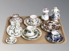 A Royal Crown Derby Royal Antoinette porcelain trio, Royal Worcester vine harvest trio,