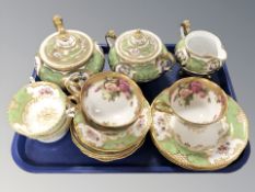 A Capodimonte three piece green and gilt tea service,