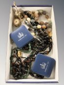 Two Silver Jubilee sterling silver one ounce crowns, and a group of costume bead necklaces,