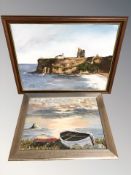S Morris : Tynemouth Priory, oil on board,