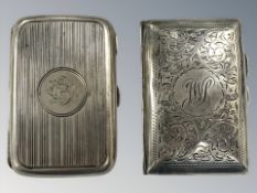 Two antique silver cigarette cases, each monogram engraved and with gilt interiors, length 7.